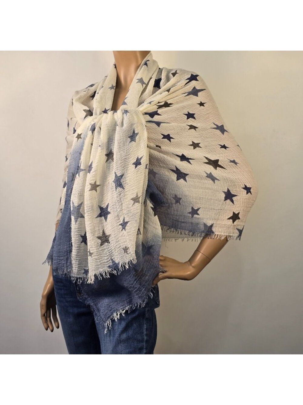 Scarf Fashion White Blue Stars Americana Patriotic Large Wrap